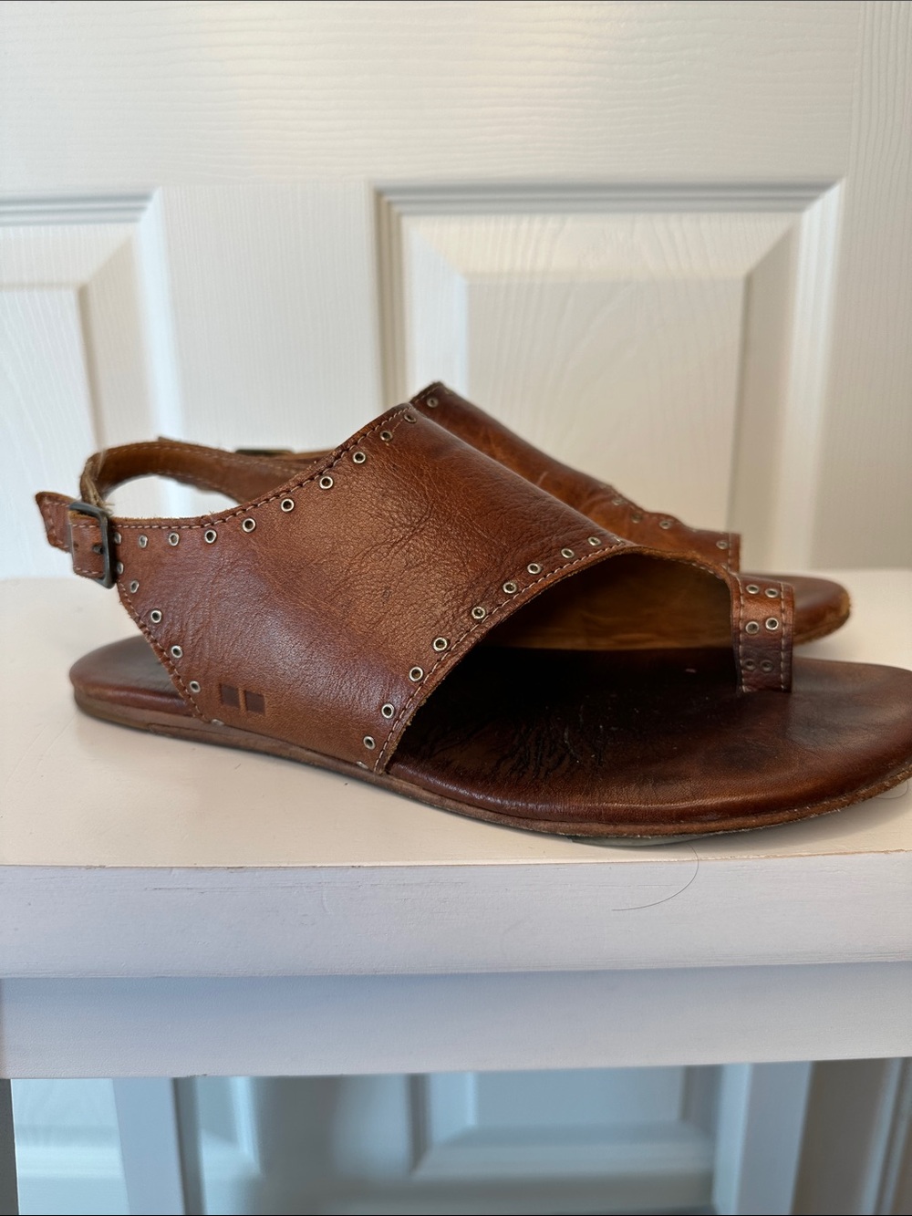 Bed Stu Brown Leather Women's Studded Slingback Sandal